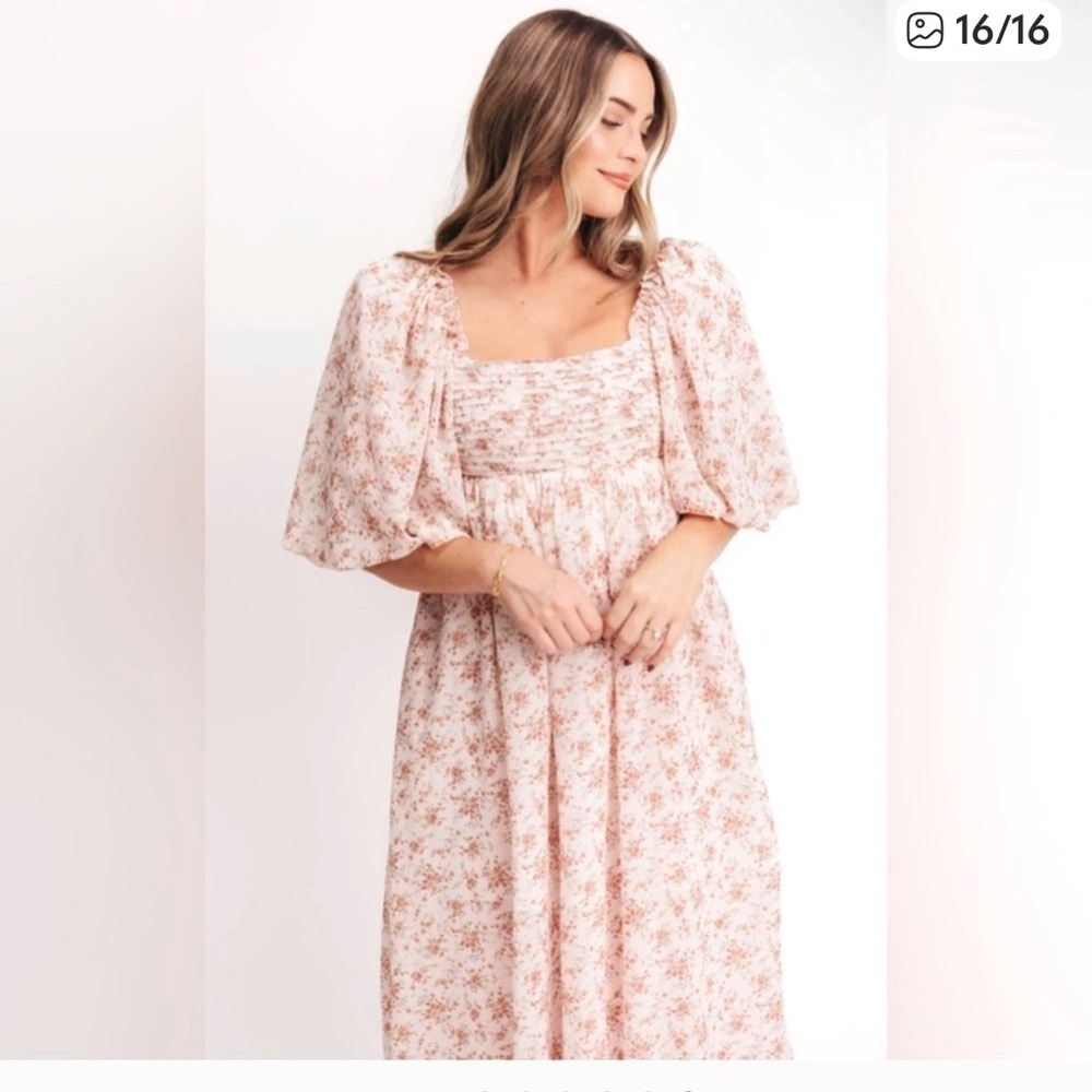 NWT Worth Collective Melody Maxi Dress Pleats Bow Detail Bump Friendly L